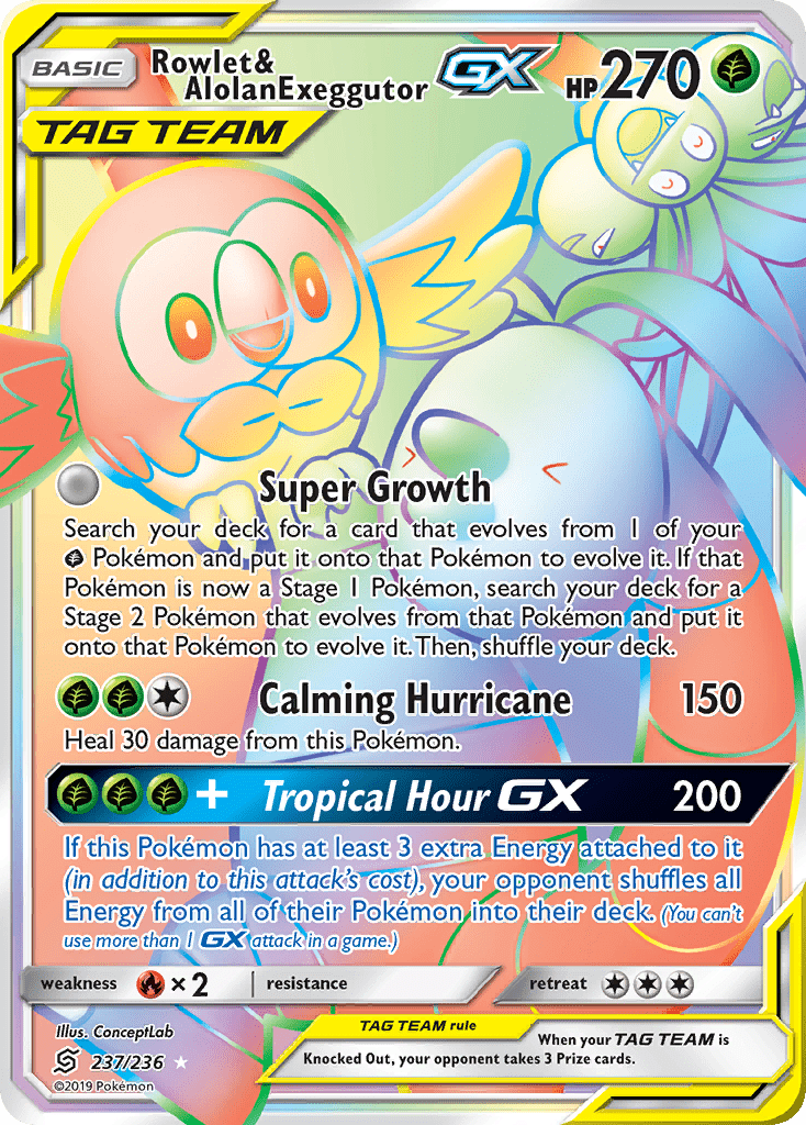 Rowlet & Alolan Exeggutor GX (237/236) [Sun & Moon: Unified Minds] Pokemon Single Pokémon  | Multizone: Comics And Games