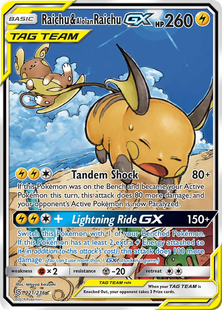 Raichu & Alolan Raichu GX (221/236) [Sun & Moon: Unified Minds] Pokemon Single Pokémon  | Multizone: Comics And Games
