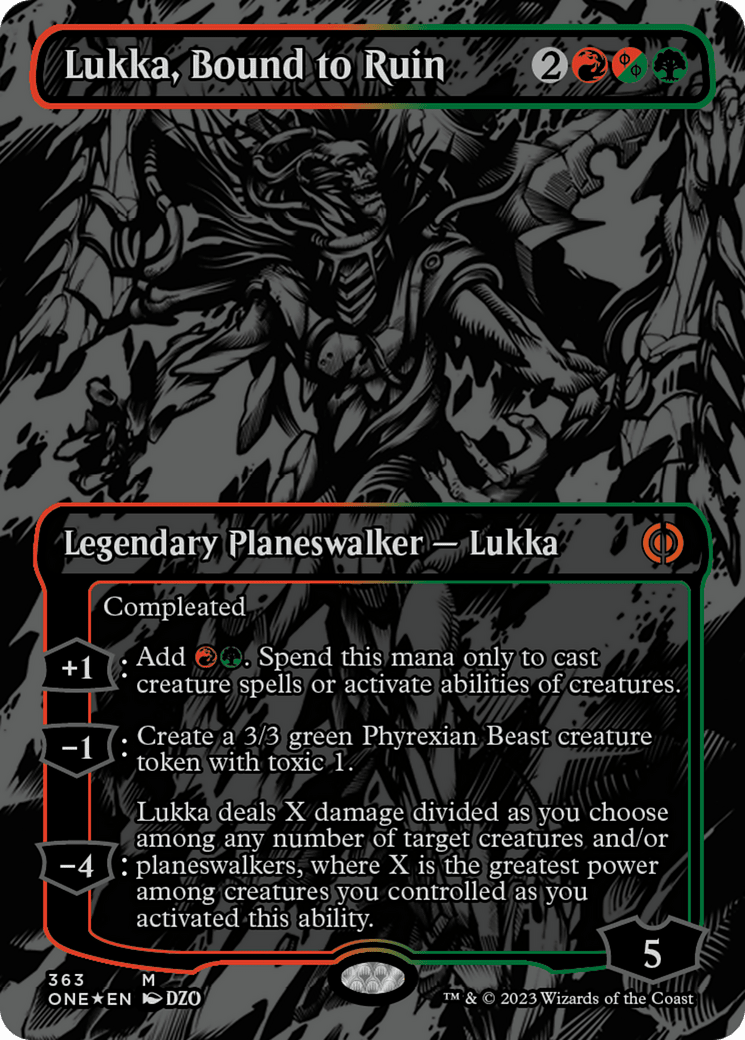 Lukka, Bound to Ruin (Oil Slick Raised Foil) [Phyrexia: All Will Be One] MTG Single Magic: The Gathering  | Multizone: Comics And Games