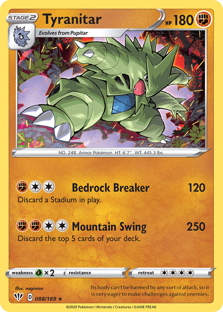 Tyranitar (088/189) [Sword & Shield: Darkness Ablaze] Pokemon Single Pokémon  | Multizone: Comics And Games