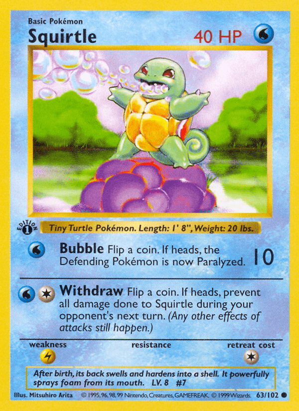 Squirtle (63/102) (Shadowless) [Base Set 1st Edition] Pokemon Single Pokémon  | Multizone: Comics And Games
