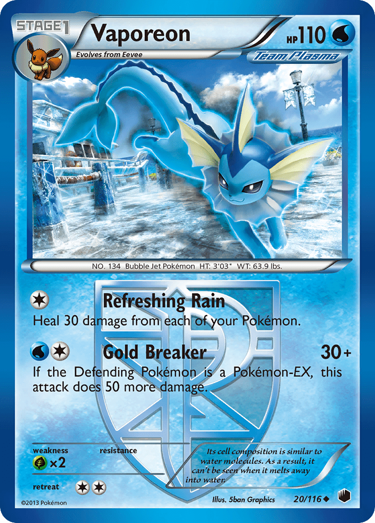 Vaporeon (20/116) [Black & White: Plasma Freeze] Pokemon Single Pokémon  | Multizone: Comics And Games