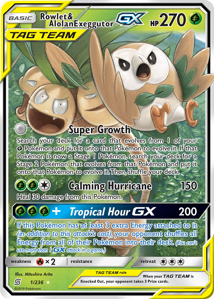 Rowlet & Alolan Exeggutor GX (1/236) [Sun & Moon: Unified Minds] Pokemon Single Pokémon  | Multizone: Comics And Games