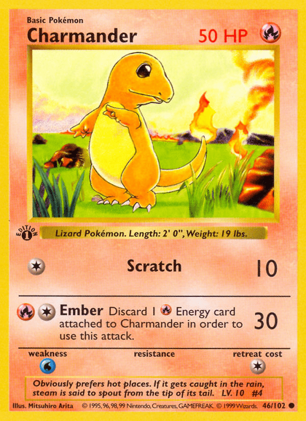 Charmander (46/102) (Shadowless) [Base Set 1st Edition] Pokemon Single Pokémon  | Multizone: Comics And Games