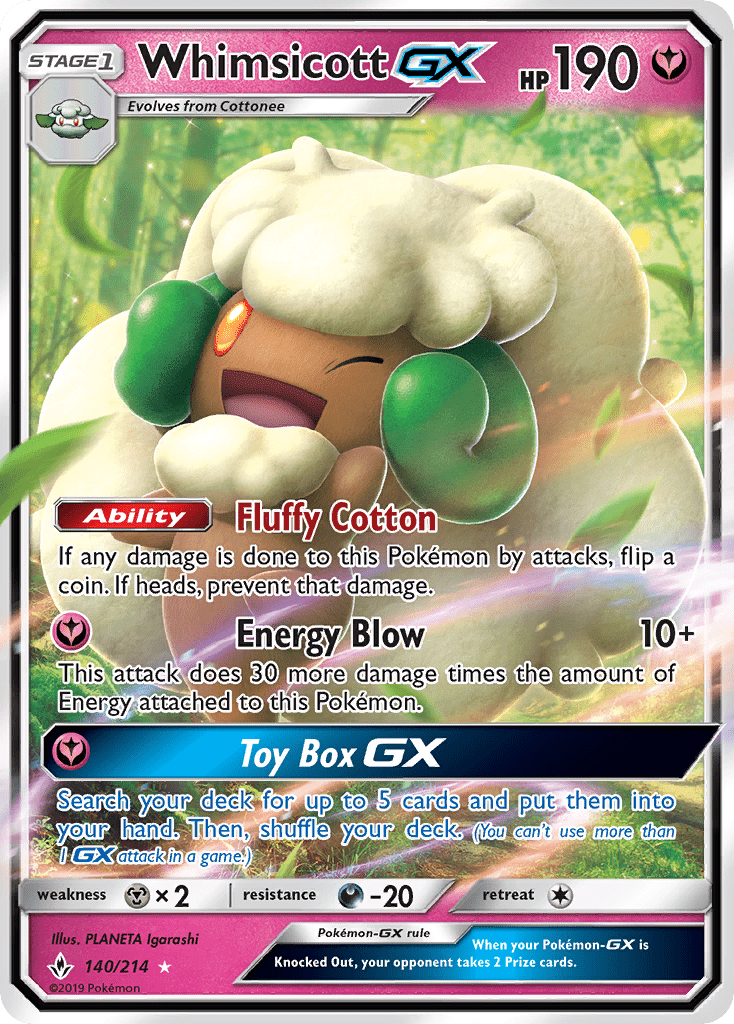 Whimsicott GX (140/214) [Sun & Moon: Unbroken Bonds] Pokemon Single Pokémon  | Multizone: Comics And Games
