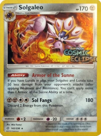 Solgaleo (142/236) (Cosmos Holo) [Sun & Moon: Cosmic Eclipse] Pokemon Single Pokémon  | Multizone: Comics And Games