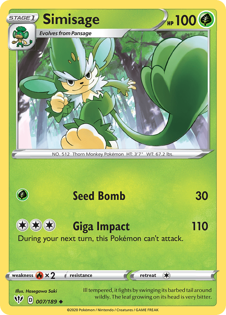 Simisage (007/189) [Sword & Shield: Darkness Ablaze] Pokemon Single Pokémon  | Multizone: Comics And Games