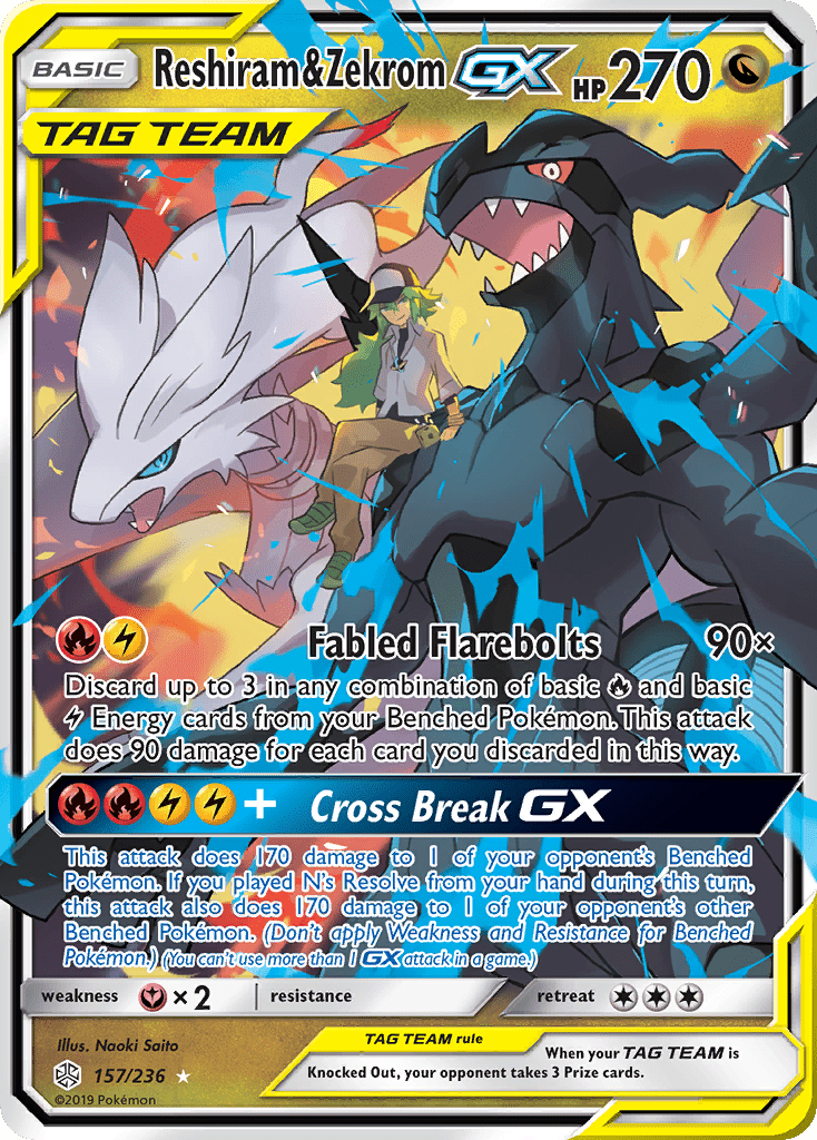 Reshiram & Zekrom GX (157/236) [Sun & Moon: Cosmic Eclipse] Pokemon Single Pokémon  | Multizone: Comics And Games