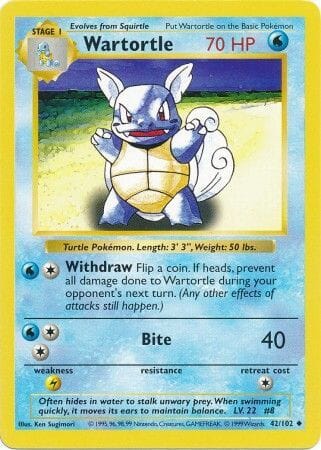 Wartortle (42/102) [Base Set Shadowless Unlimited] Pokemon Single Pokémon  | Multizone: Comics And Games