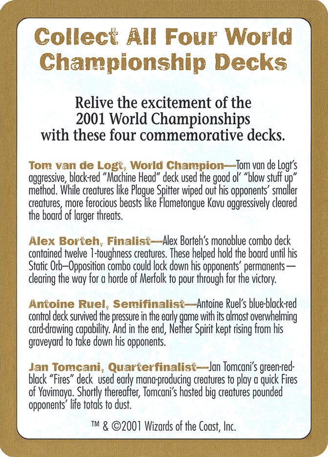 2001 World Championships Ad [World Championship Decks 2001] MTG Single Magic: The Gathering  | Multizone: Comics And Games