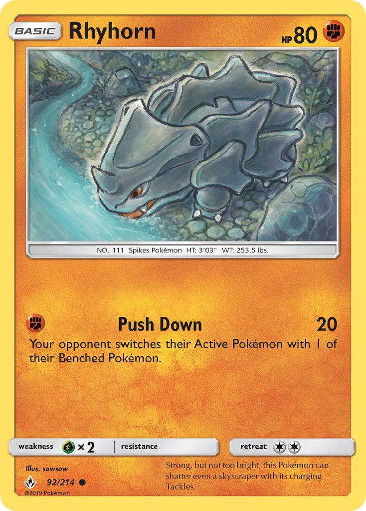 Rhyhorn (92/214) [Sun & Moon: Unbroken Bonds] Pokemon Single Pokémon  | Multizone: Comics And Games