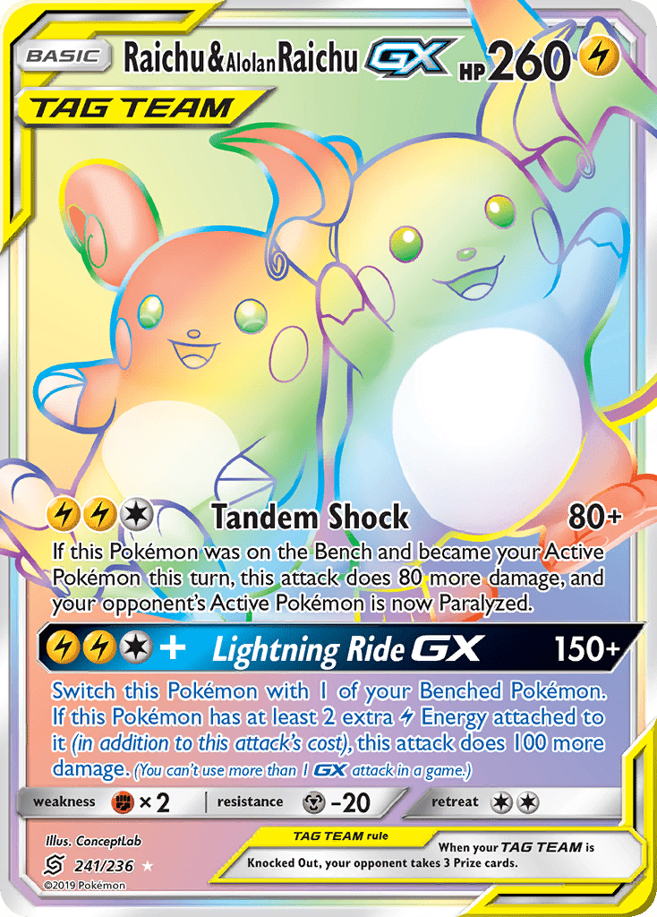 Raichu & Alolan Raichu GX (241/236) [Sun & Moon: Unified Minds] Pokemon Single Pokémon  | Multizone: Comics And Games
