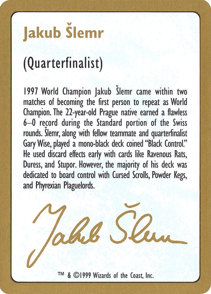 Jakub Šlemr Bio [World Championship Decks 1999] MTG Single Magic: The Gathering  | Multizone: Comics And Games