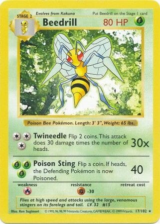 Beedrill (17/102) [Base Set Shadowless Unlimited] Pokemon Single Pokémon  | Multizone: Comics And Games