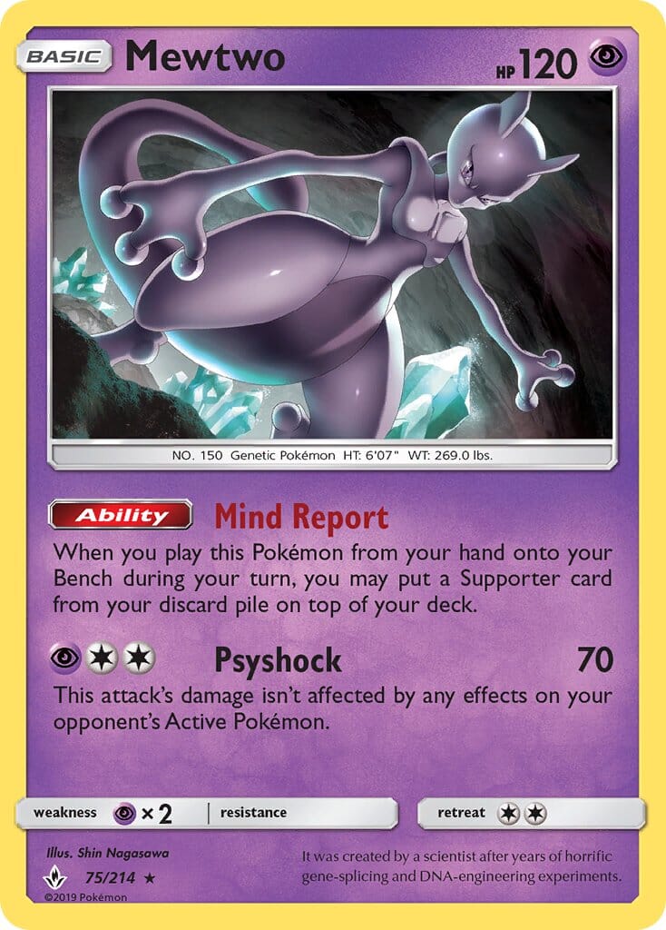 Mewtwo (75/214) (Cracked Ice Holo) (Theme Deck Exclusive) [Sun & Moon: Unbroken Bonds] Pokemon Single Pokémon  | Multizone: Comics And Games
