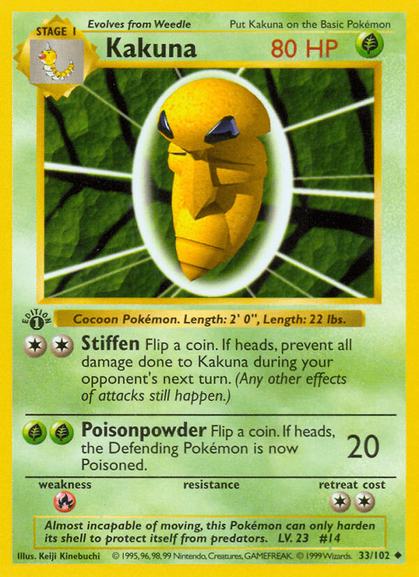 Kakuna (33/102) (Shadowless) [Base Set 1st Edition] Pokemon Single Pokémon  | Multizone: Comics And Games