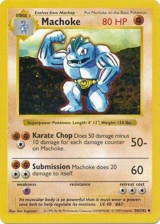 Machoke (34/102) [Base Set Shadowless Unlimited] Pokemon Single Pokémon  | Multizone: Comics And Games