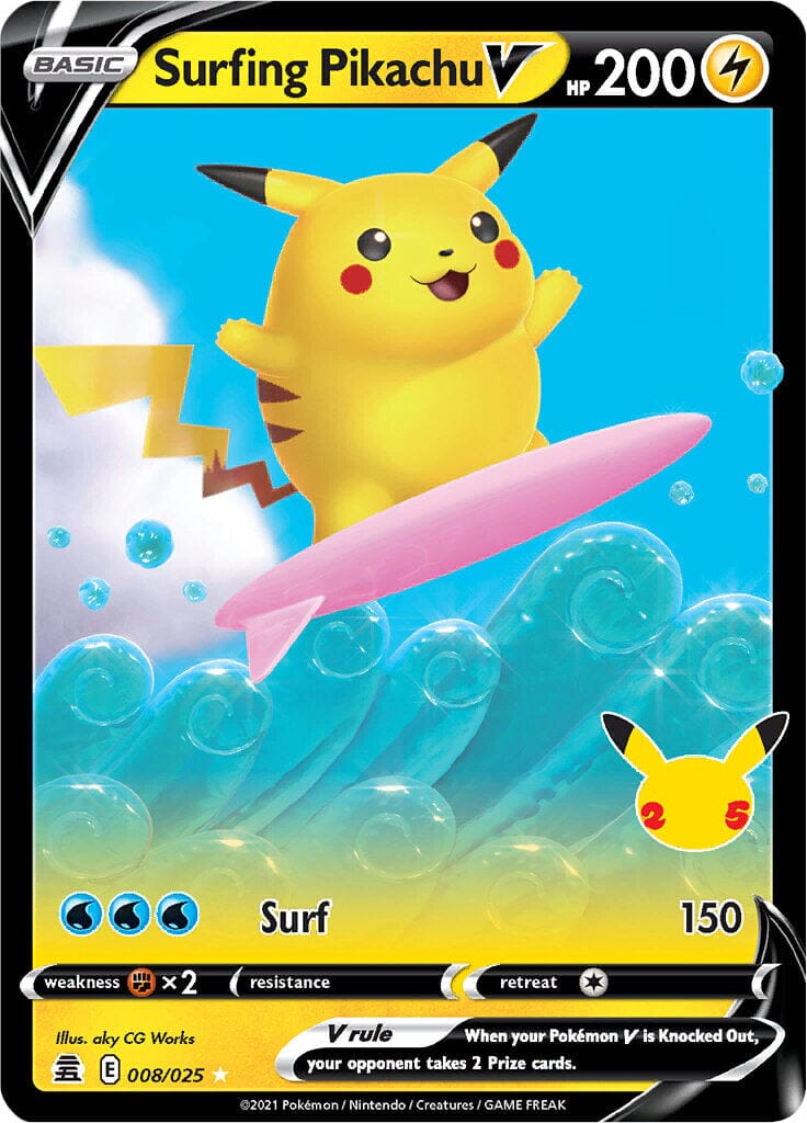 Surfing Pikachu V (008/025) [Celebrations: 25th Anniversary] Pokemon Single Pokémon  | Multizone: Comics And Games