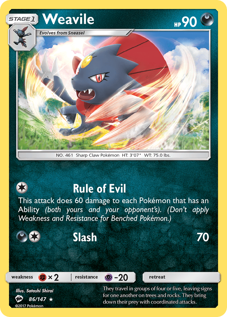 Weavile (86/147) [Sun & Moon: Burning Shadows] Pokemon Single Pokémon  | Multizone: Comics And Games
