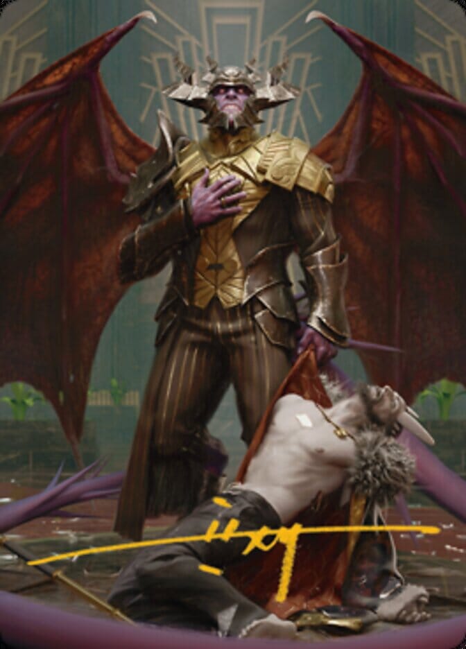 Ob Nixilis, the Adversary 1 Art Card (Gold-Stamped Signature) [Streets of New Capenna Art Series] MTG Single Magic: The Gathering  | Multizone: Comics And Games