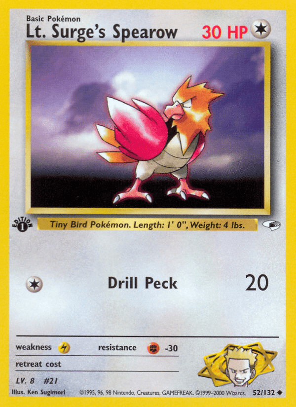 Lt. Surge's Spearow (52/132) [Gym Heroes 1st Edition] Pokemon Single Pokémon  | Multizone: Comics And Games