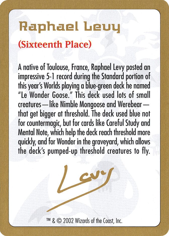 Raphael Levy Bio [World Championship Decks 2002] MTG Single Magic: The Gathering  | Multizone: Comics And Games
