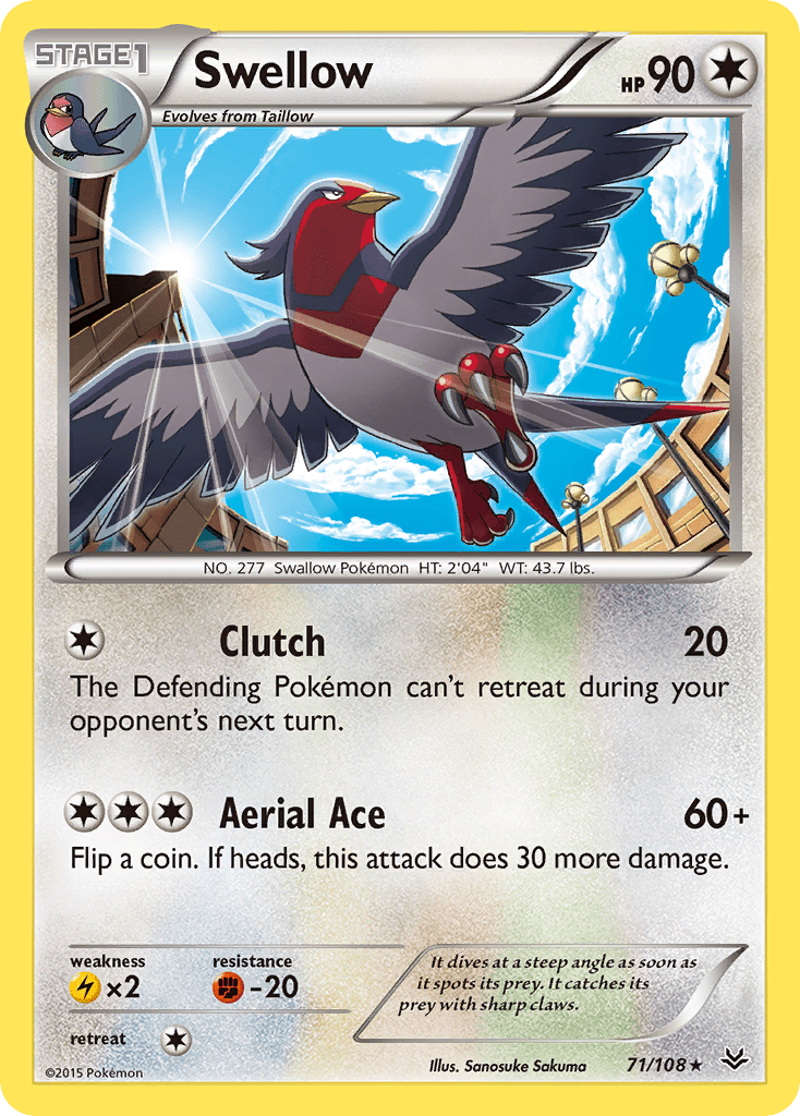 Swellow (71/108) [XY: Roaring Skies] Pokemon Single Pokémon  | Multizone: Comics And Games