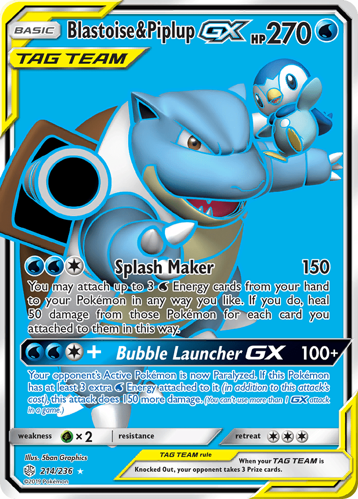 Blastoise & Piplup GX (214/236) [Sun & Moon: Cosmic Eclipse] Pokemon Single Pokémon  | Multizone: Comics And Games