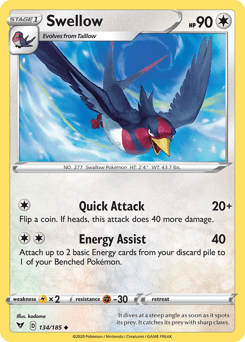Swellow (134/185) [Sword & Shield: Vivid Voltage] Pokemon Single Pokémon  | Multizone: Comics And Games