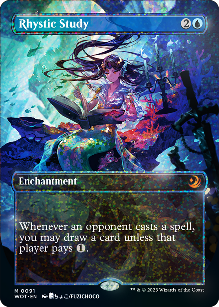 Rhystic Study (Anime Borderless) (Confetti Foil) [Wilds of Eldraine: Enchanting Tales] MTG Single Magic: The Gathering  | Multizone: Comics And Games