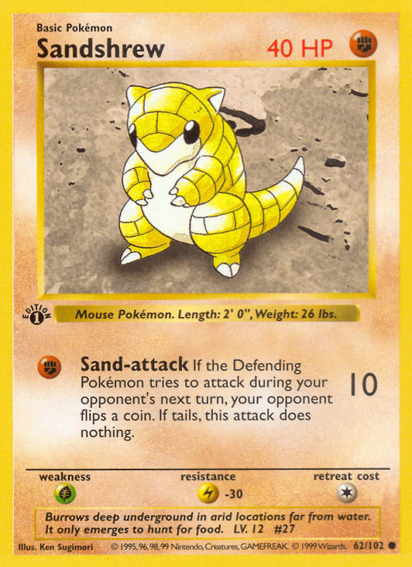 Sandshrew (62/102) (Shadowless) [Base Set 1st Edition] Pokemon Single Pokémon  | Multizone: Comics And Games