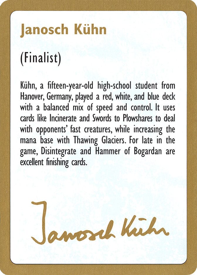 Janosch Kühn Bio [World Championship Decks 1997] MTG Single Magic: The Gathering  | Multizone: Comics And Games