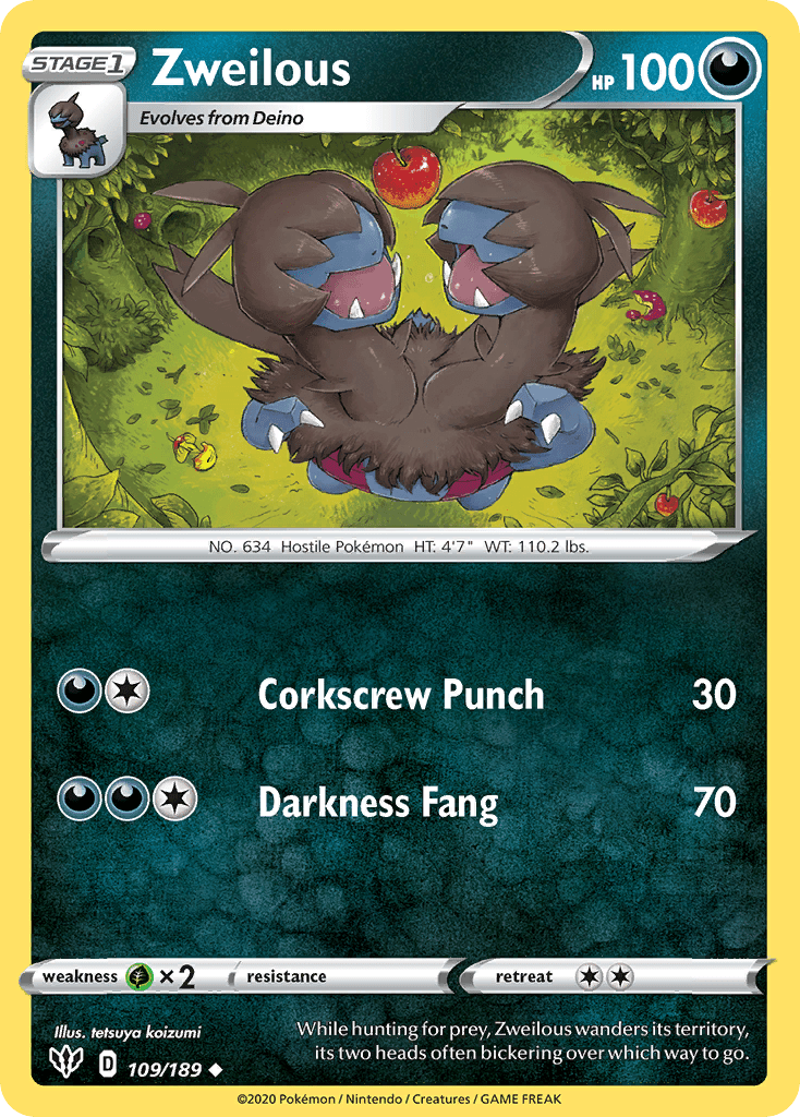 Zweilous (109/189) [Sword & Shield: Darkness Ablaze] Pokemon Single Pokémon  | Multizone: Comics And Games