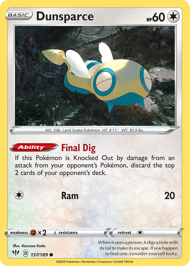 Dunsparce (137/189) [Sword & Shield: Darkness Ablaze] Pokemon Single Pokémon  | Multizone: Comics And Games