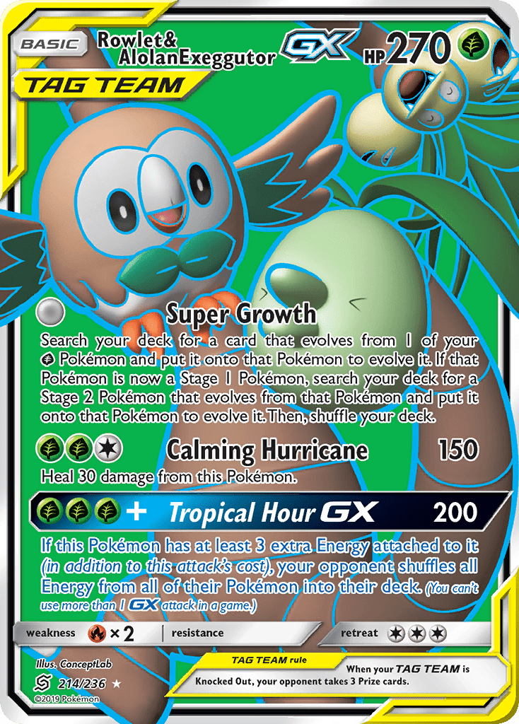 Rowlet & Alolan Exeggutor GX (214/236) [Sun & Moon: Unified Minds] Pokemon Single Pokémon  | Multizone: Comics And Games