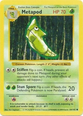 Metapod (54/102) [Base Set Shadowless Unlimited] Pokemon Single Pokémon  | Multizone: Comics And Games