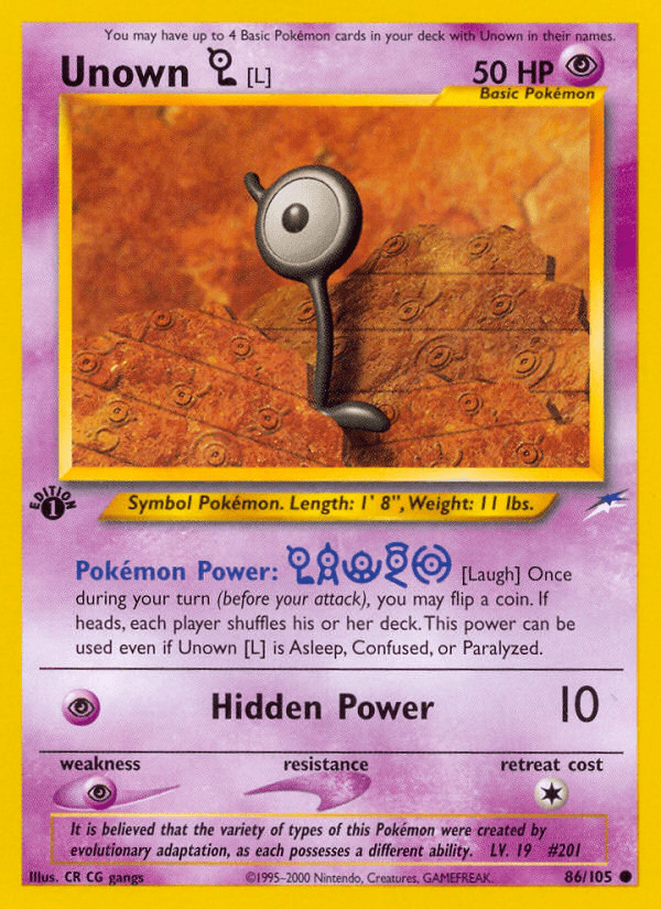 Unown [L] (86/105) [Neo Destiny 1st Edition] Pokemon Single Pokémon  | Multizone: Comics And Games