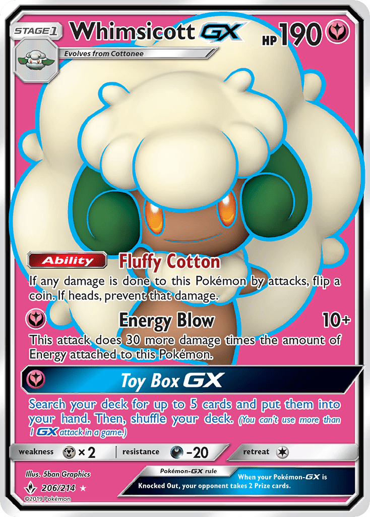 Whimsicott GX (206/214) [Sun & Moon: Unbroken Bonds] Pokemon Single Pokémon  | Multizone: Comics And Games