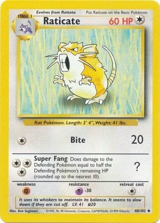 Raticate (40/102) [Base Set Unlimited] Pokemon Single Pokémon  | Multizone: Comics And Games