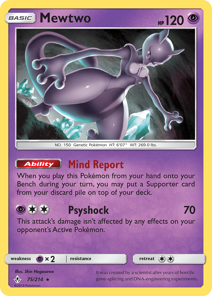 Mewtwo (75/214) (Cosmos Holo) [Sun & Moon: Unbroken Bonds] Pokemon Single Pokémon  | Multizone: Comics And Games