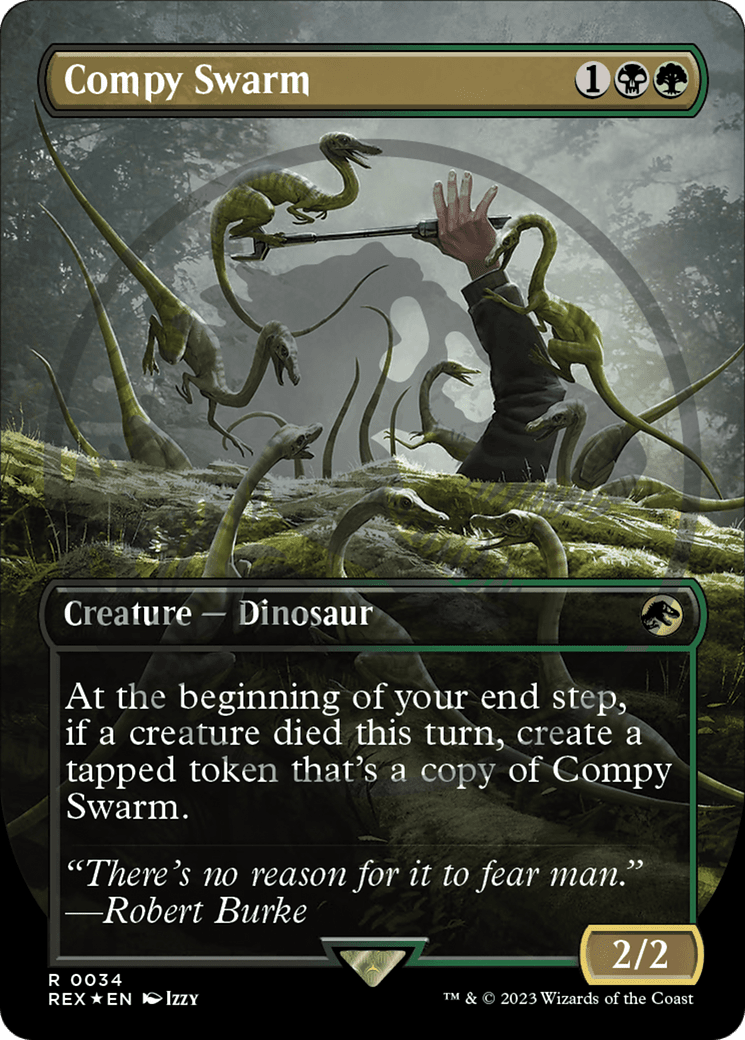 Compy Swarm Emblem (Borderless) [Jurassic World Collection Tokens] MTG Single Magic: The Gathering  | Multizone: Comics And Games