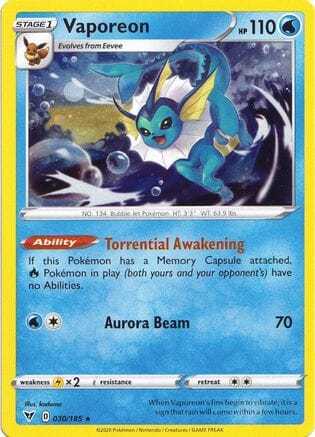 Vaporeon (030/185) (Cosmos Holo) [Sword & Shield: Vivid Voltage] Pokemon Single Pokémon  | Multizone: Comics And Games