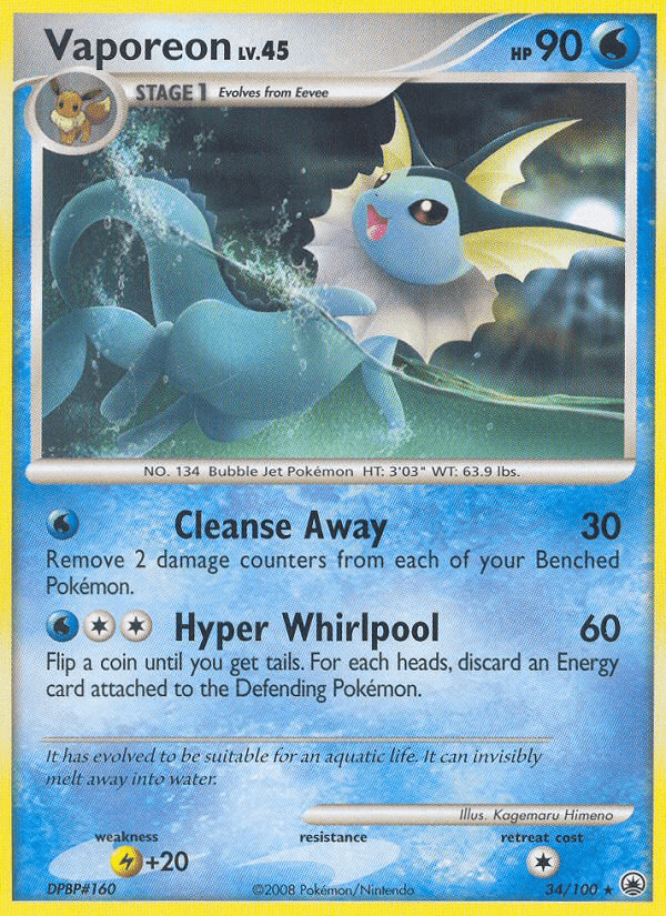 Vaporeon (34/100) [Diamond & Pearl: Majestic Dawn] Pokemon Single Pokémon  | Multizone: Comics And Games