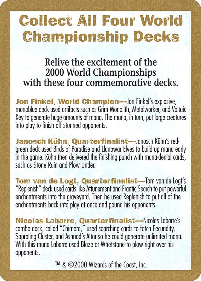 2000 World Championships Ad [World Championship Decks 2000] MTG Single Magic: The Gathering  | Multizone: Comics And Games