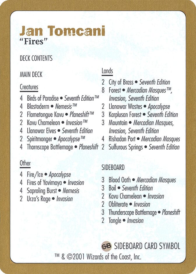Jan Tomcani Decklist [World Championship Decks 2001] MTG Single Magic: The Gathering  | Multizone: Comics And Games