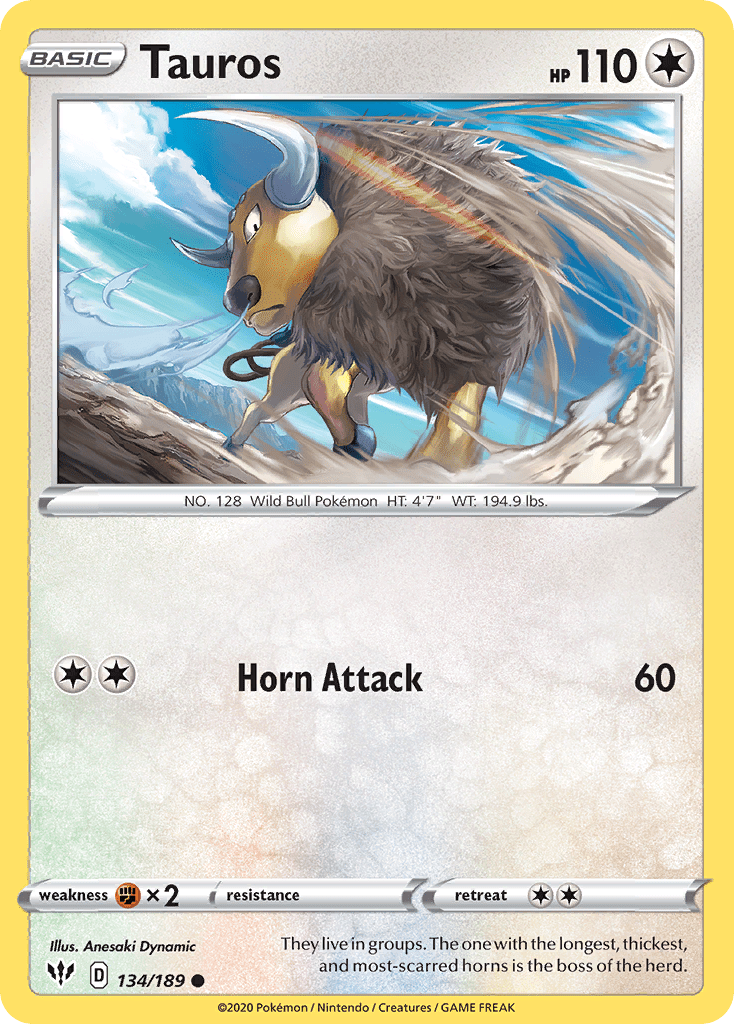 Tauros (134/189) [Sword & Shield: Darkness Ablaze] Pokemon Single Pokémon  | Multizone: Comics And Games
