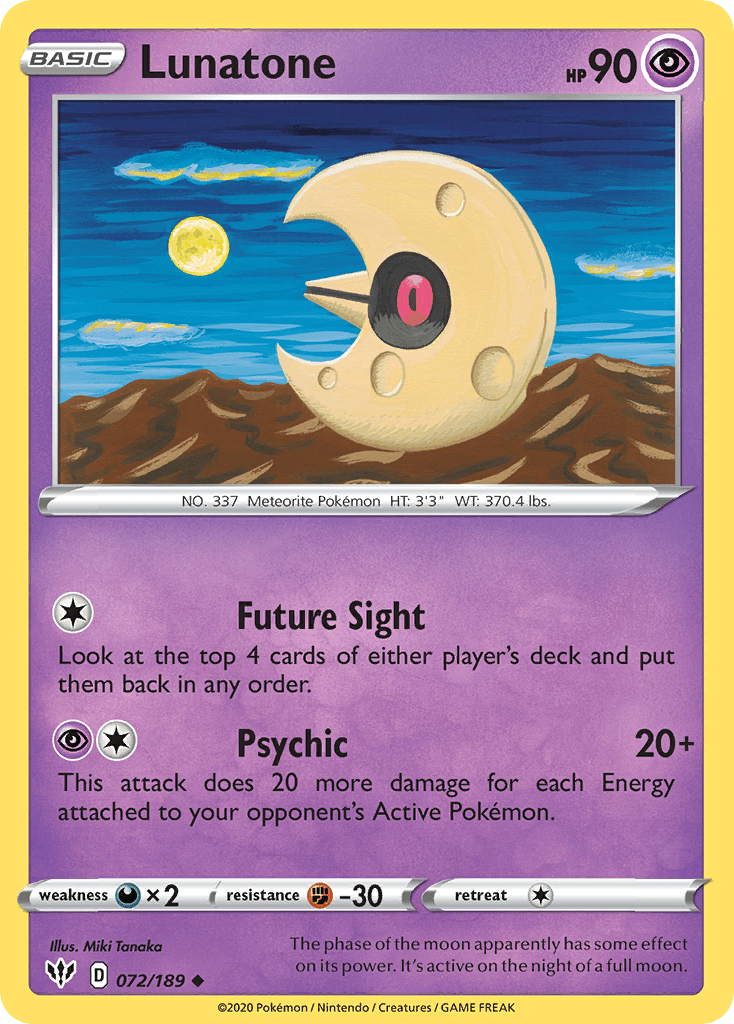 Lunatone (072/189) [Sword & Shield: Darkness Ablaze] Pokemon Single Pokémon  | Multizone: Comics And Games