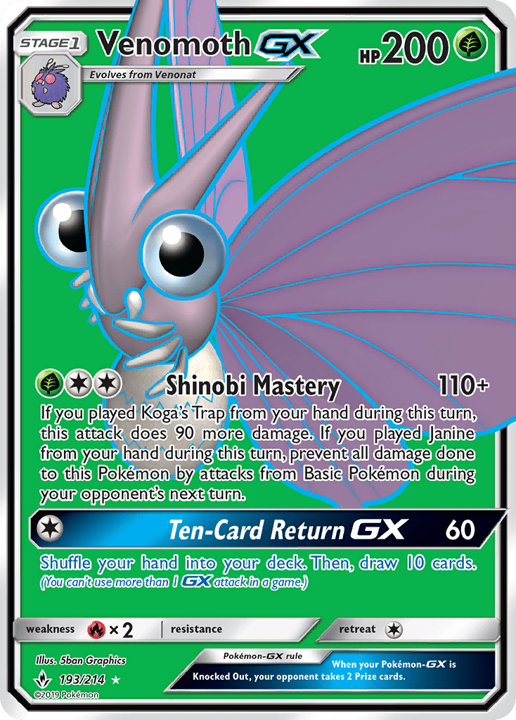 Venomoth GX (193/214) [Sun & Moon: Unbroken Bonds] Pokemon Single Pokémon  | Multizone: Comics And Games