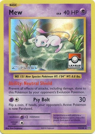 Mew (53/108) (League Promo 2nd Place) [XY: Evolutions] Pokemon Single Pokémon  | Multizone: Comics And Games