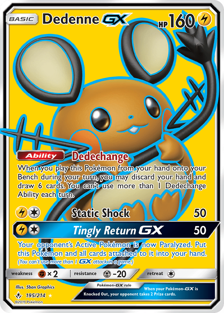 Dedenne GX (195/214) [Sun & Moon: Unbroken Bonds] Pokemon Single Pokémon  | Multizone: Comics And Games